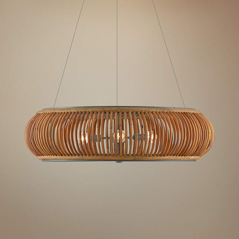 Image 1 Africa 30" Wide Natural Rattan 3-Light Chandelier