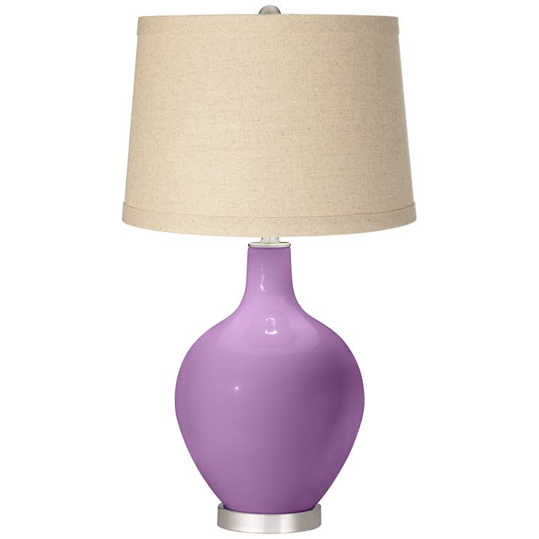 Image 1 African Violet Burlap Drum Shade Ovo Table Lamp