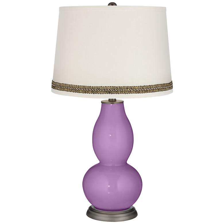 Image 1 African Violet Double Gourd Table Lamp with Wave Braid Trim