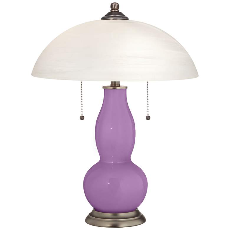 Image 1 African Violet Gourd-Shaped Table Lamp with Alabaster Shade