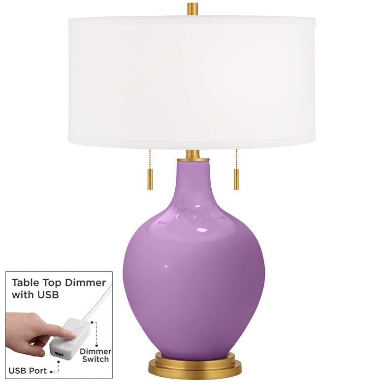 Image 1 African Violet Toby Brass Accents Table Lamp with Dimmer