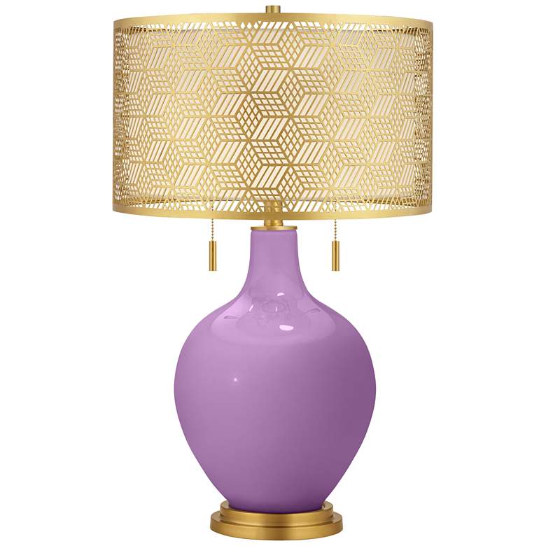 Image 1 African Violet Toby Brass Metal Shade Table Lamp