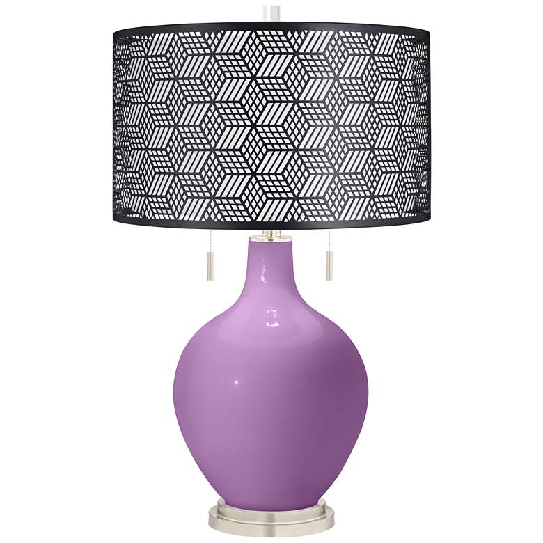 Image 1 African Violet Toby Table Lamp With Black Metal Shade