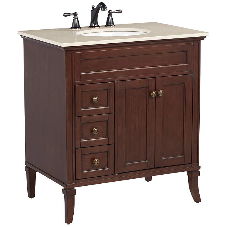 Image 2 Afton 32" Wide 3-Drawer Marble Top and Teak Wood Single Sink Vanity