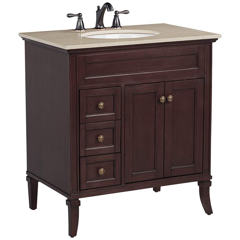Image 2 Afton 32" Wide 3-Drawer Marble Top and Teak Wood Single Sink Vanity