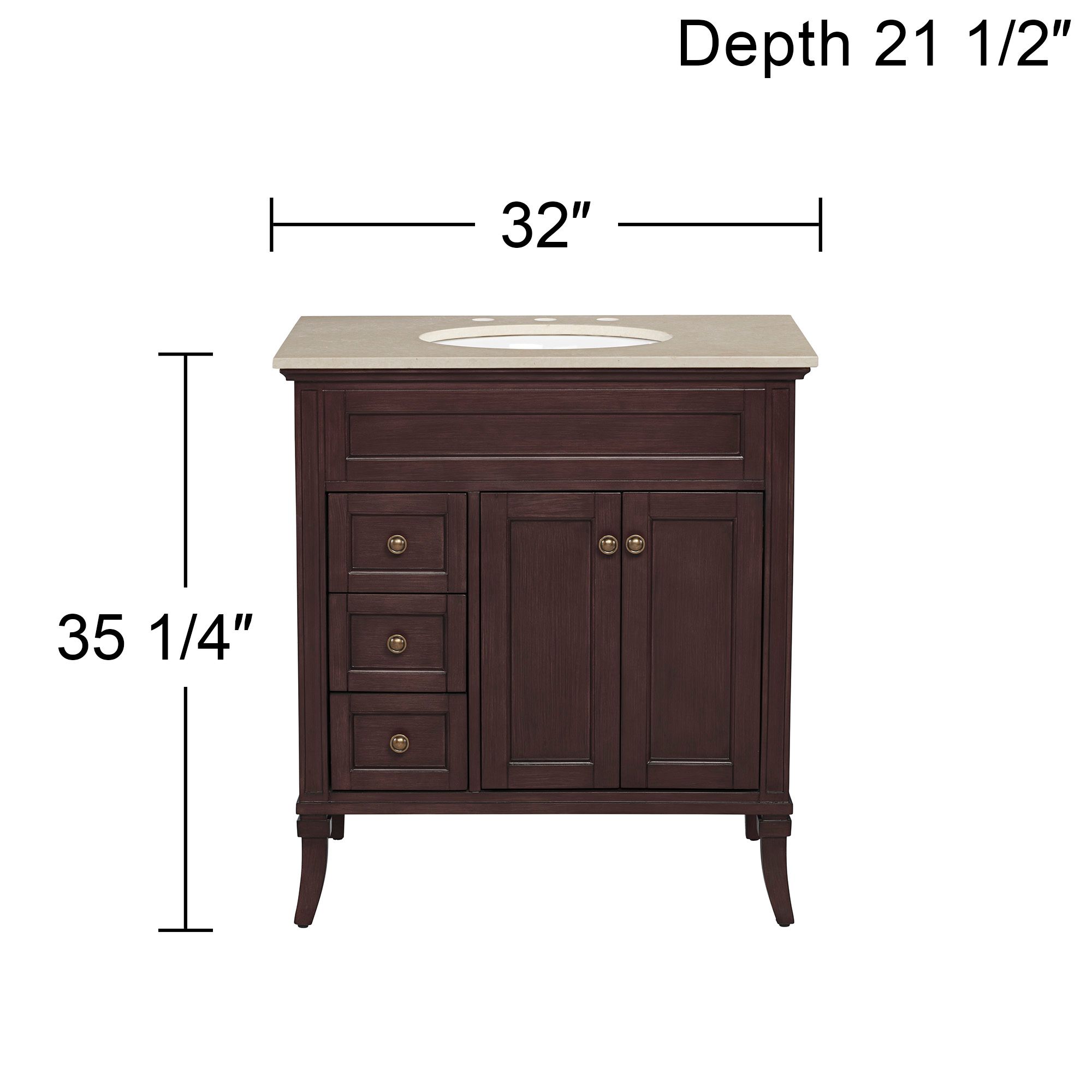 Afton 32" Wide 3-Drawer Marble Top and Teak Wood Single Sink Vanity