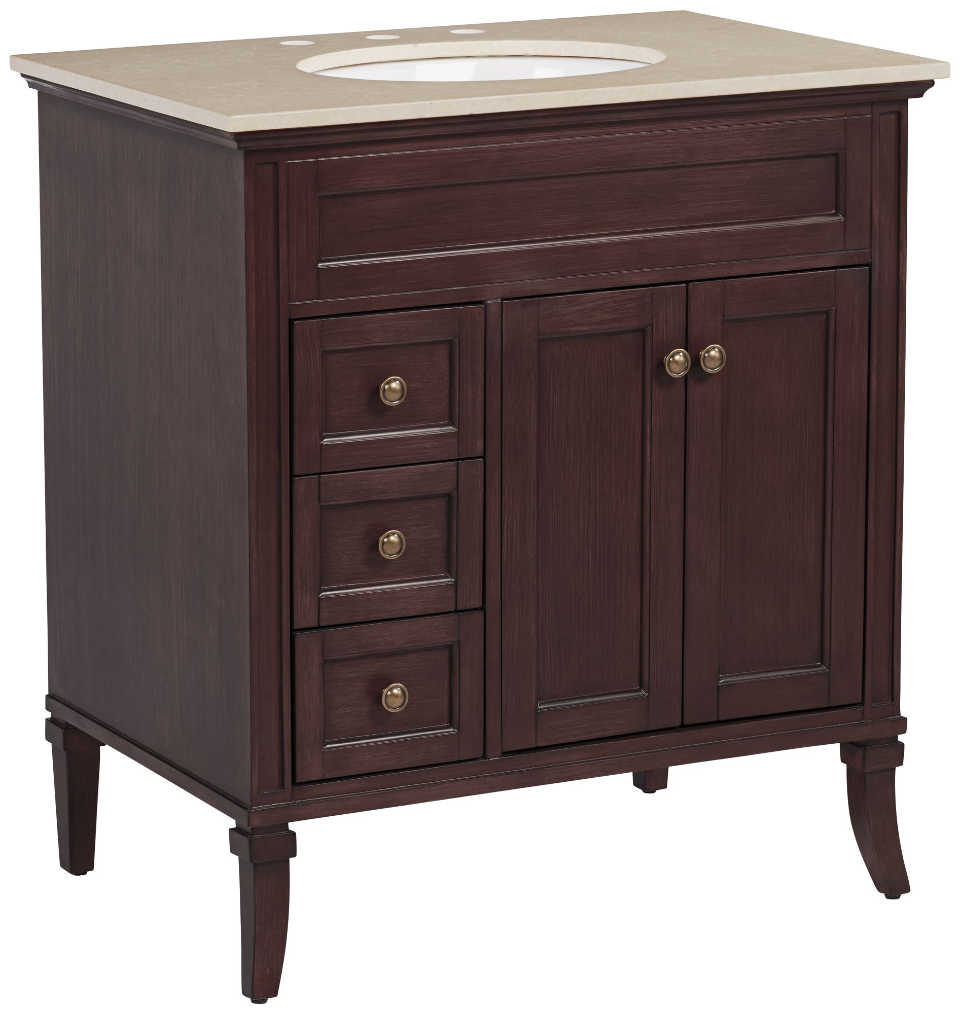 Afton 32" Wide 3-Drawer Marble Top and Teak Wood Single Sink Vanity