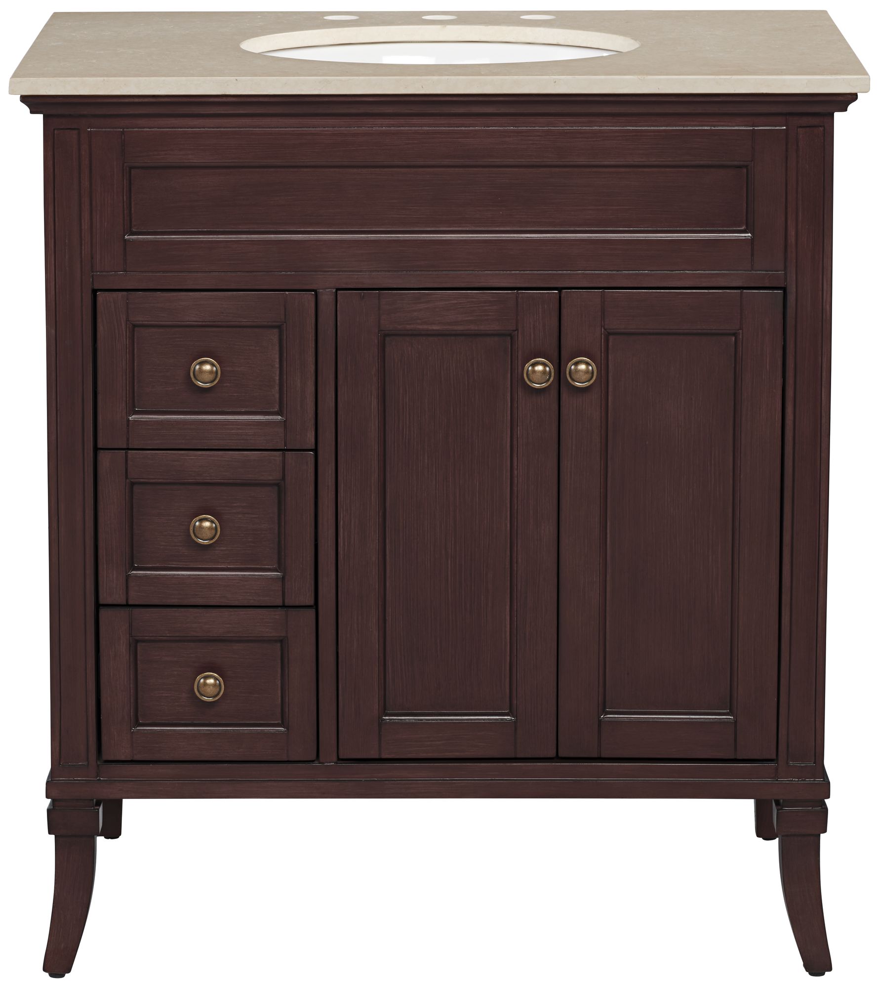 Afton 32" Wide 3-Drawer Marble Top and Teak Wood Single Sink Vanity