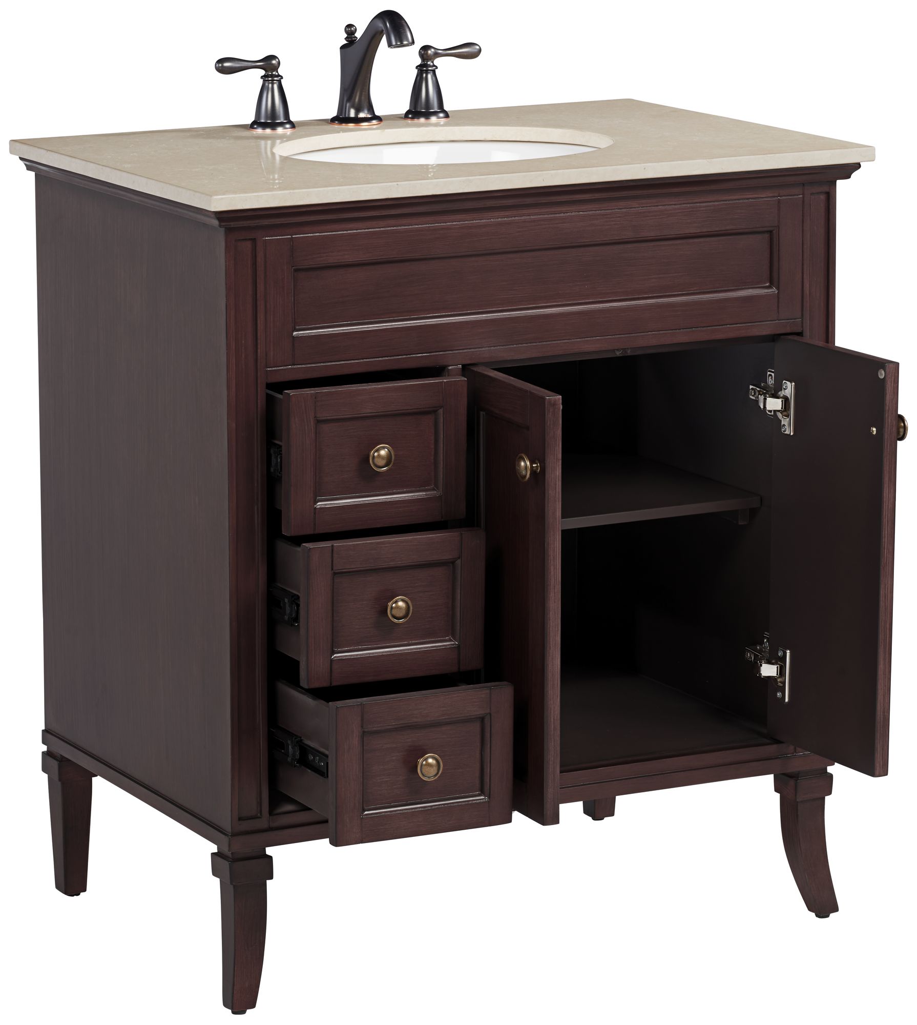 Afton 32" Wide 3-Drawer Marble Top and Teak Wood Single Sink Vanity