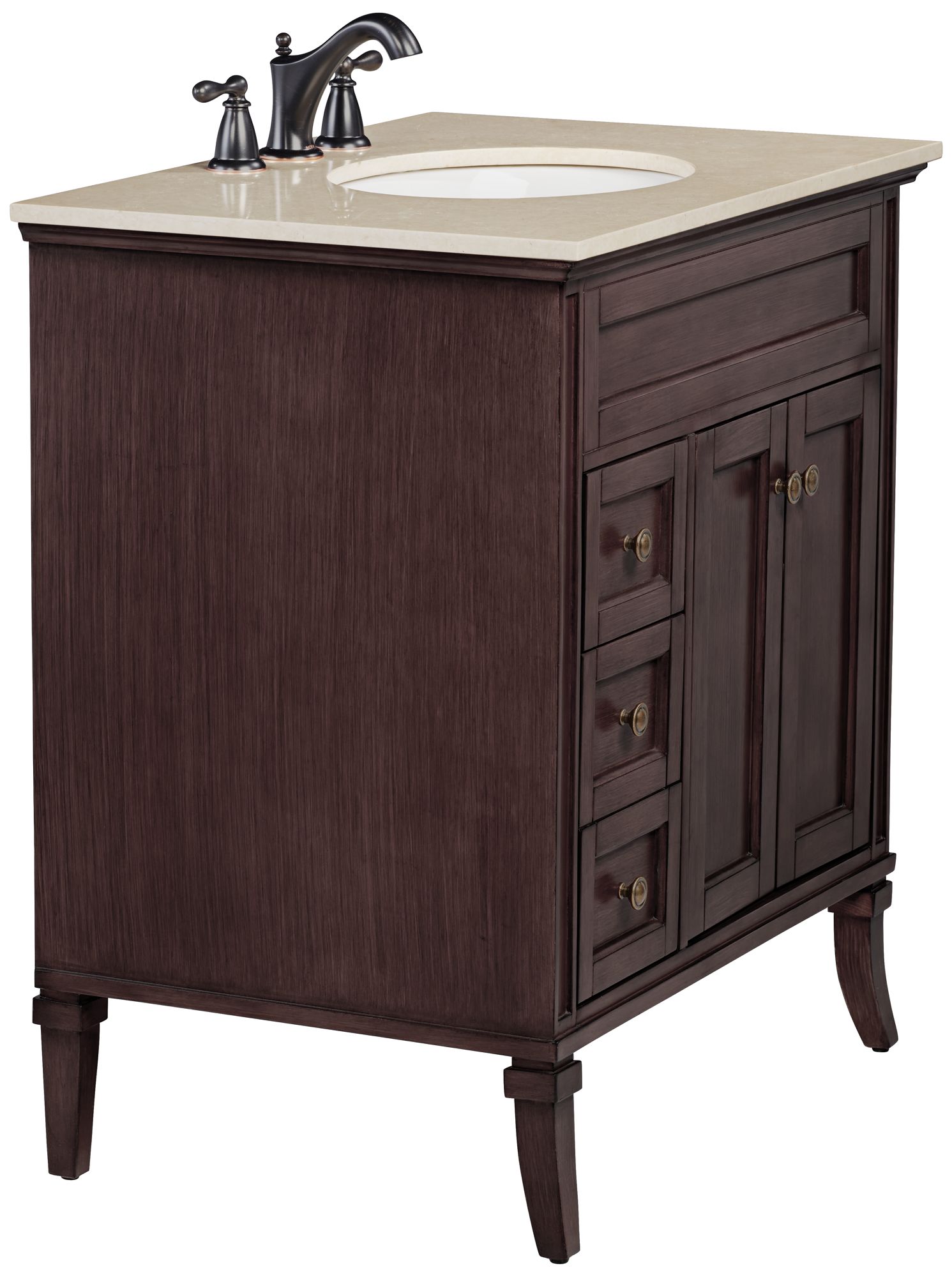 Afton 32" Wide 3-Drawer Marble Top and Teak Wood Single Sink Vanity