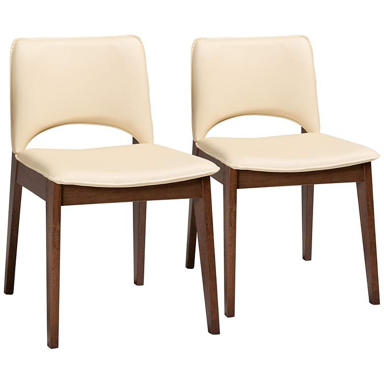 Image 2 Afton Beige Faux Leather Wood Dining Chairs Set of 2