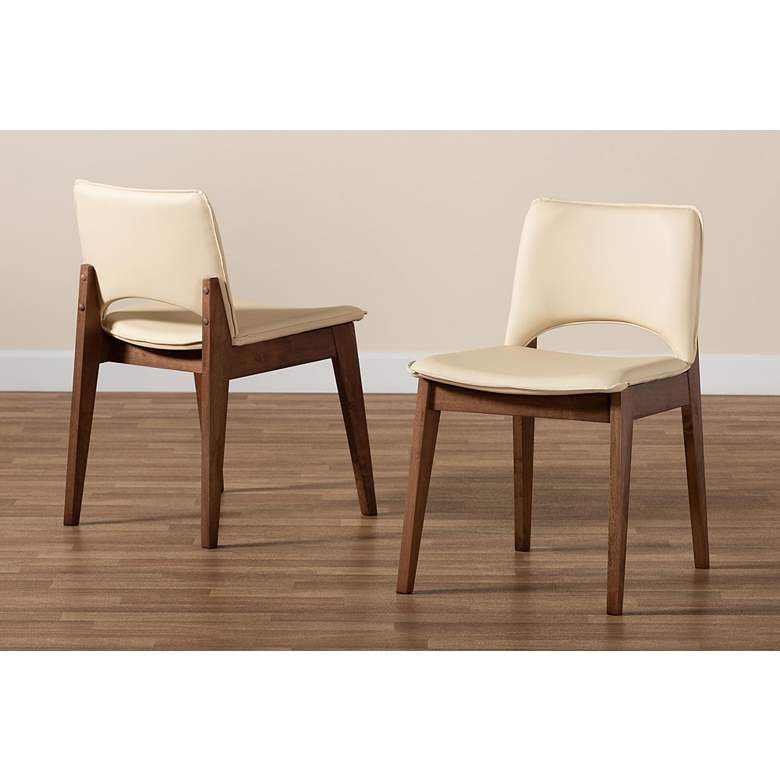 Image 7 Afton Beige Faux Leather Wood Dining Chairs Set of 2 more views