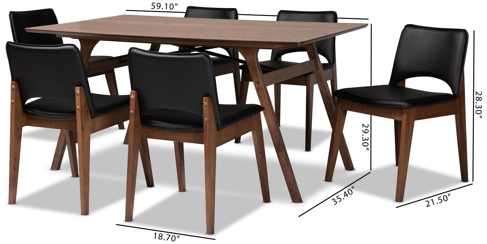 Afton Black and Walnut Brown Wood 7-Piece Dining Set in scene
