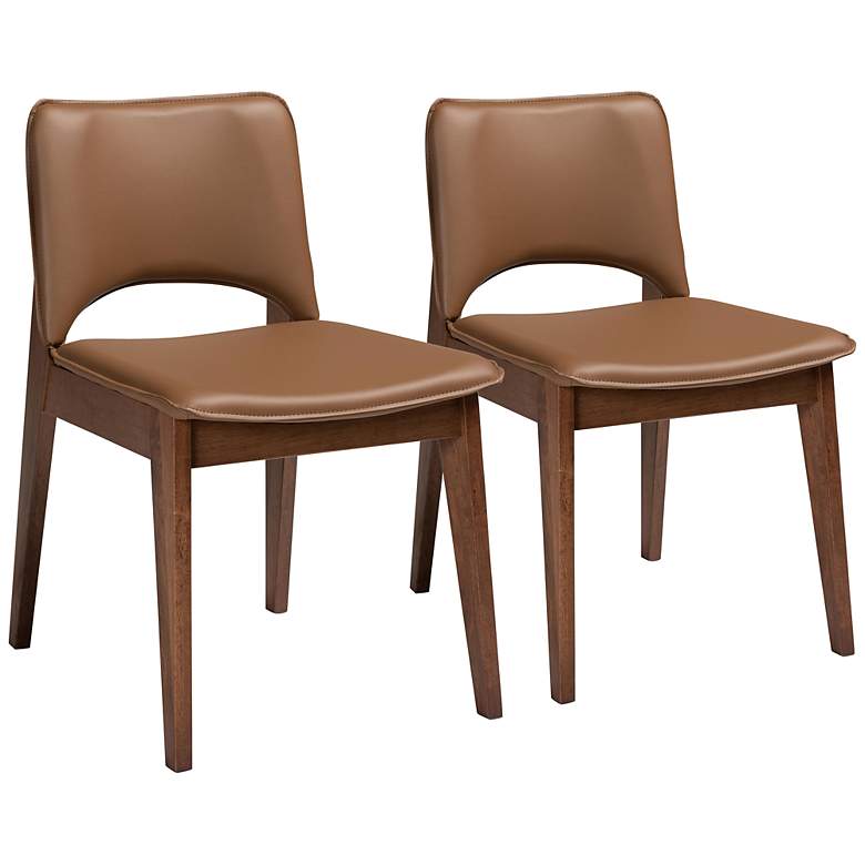 Image 2 Afton Brown Faux Leather Wood Dining Chairs Set of 2