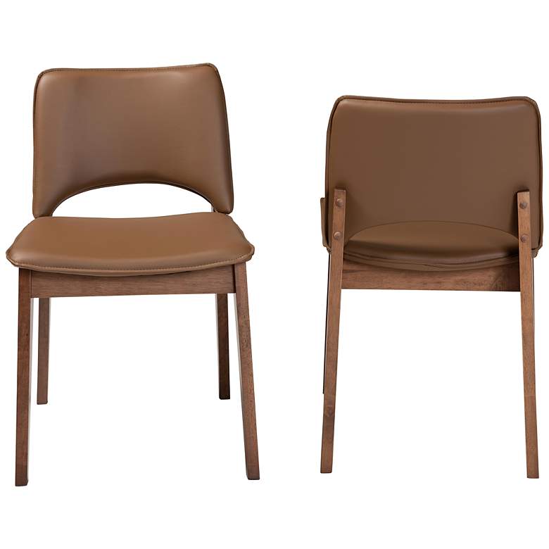 Image 5 Afton Brown Faux Leather Wood Dining Chairs Set of 2 more views