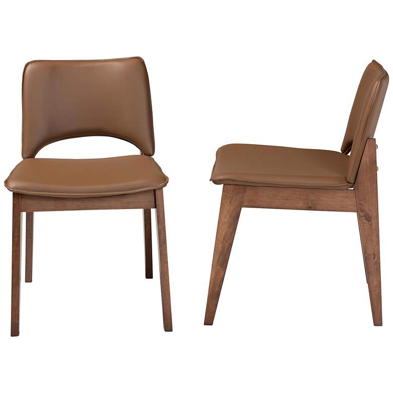 Image 6 Afton Brown Faux Leather Wood Dining Chairs Set of 2 more views