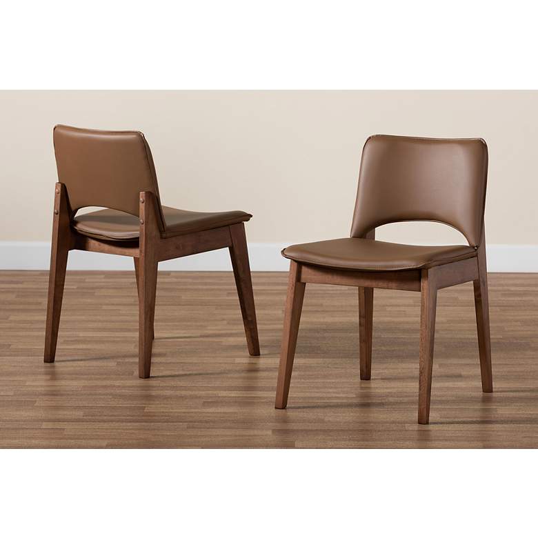 Image 7 Afton Brown Faux Leather Wood Dining Chairs Set of 2 more views