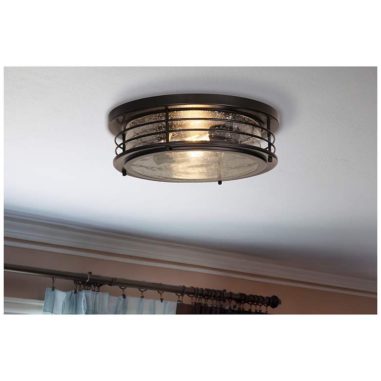 Image 3 AFX Archer 13" Wide Black Ceiling Light with Seeded Glass Shade more views