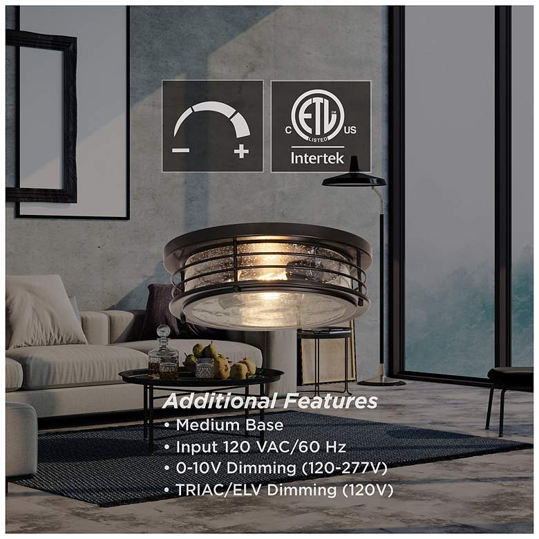 Image 5 AFX Archer 13" Wide Black Ceiling Light with Seeded Glass Shade more views