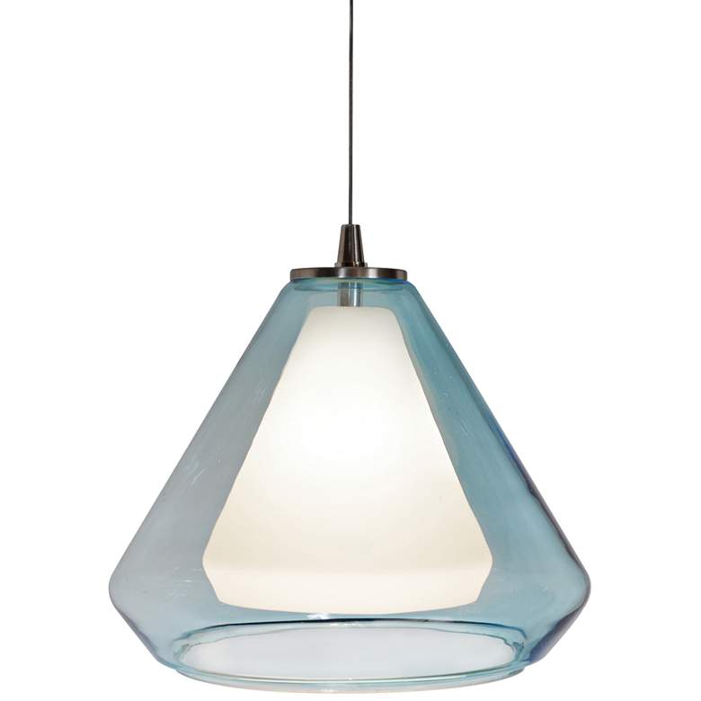 Image 2 AFX Armitage 10 inch Modern LED Nickel and Aqua Blue Glass Mini Pendant