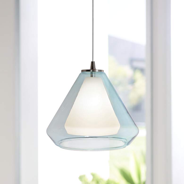 Image 1 AFX Armitage 10 inch Modern LED Nickel and Aqua Blue Glass Mini Pendant