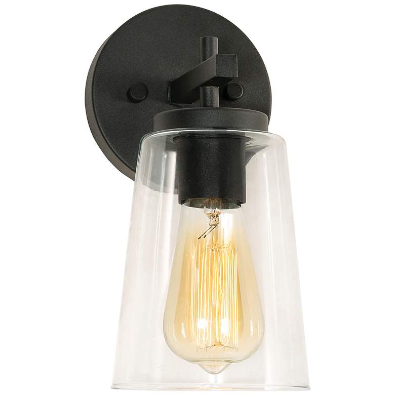 Image 2 AFX Joanna 10.75 inch High Glass and Textured Black Wall Sconce