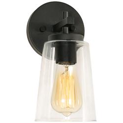 AFX Joanna 10.75&quot; High Glass and Textured Black Wall Sconce