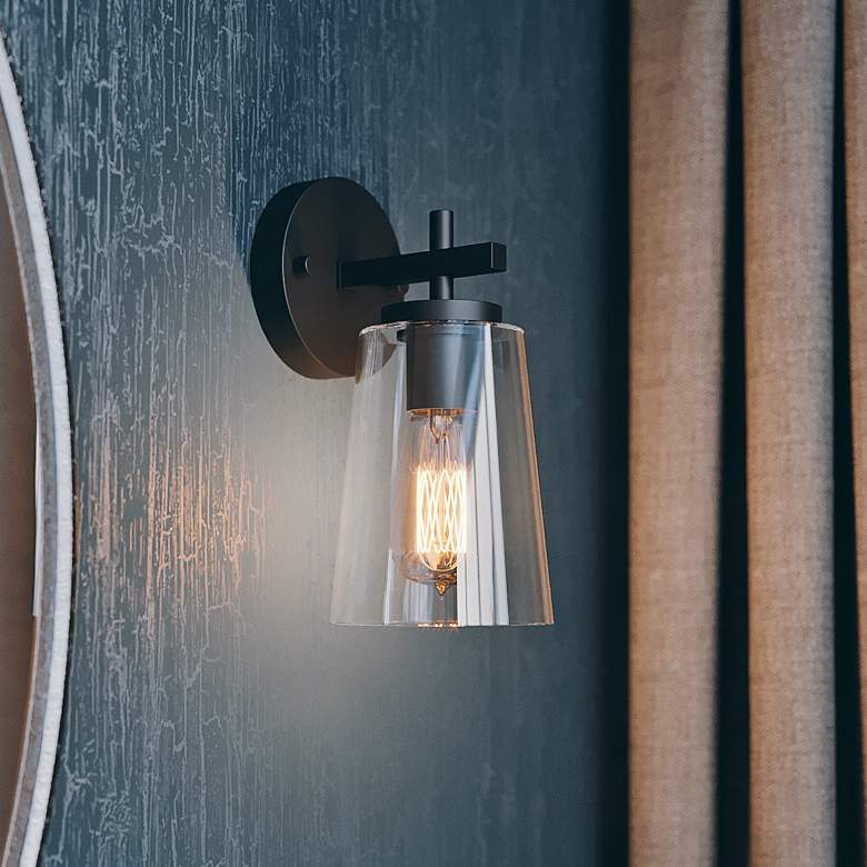 Image 1 AFX Joanna 10.75" High Glass and Textured Black Wall Sconce
