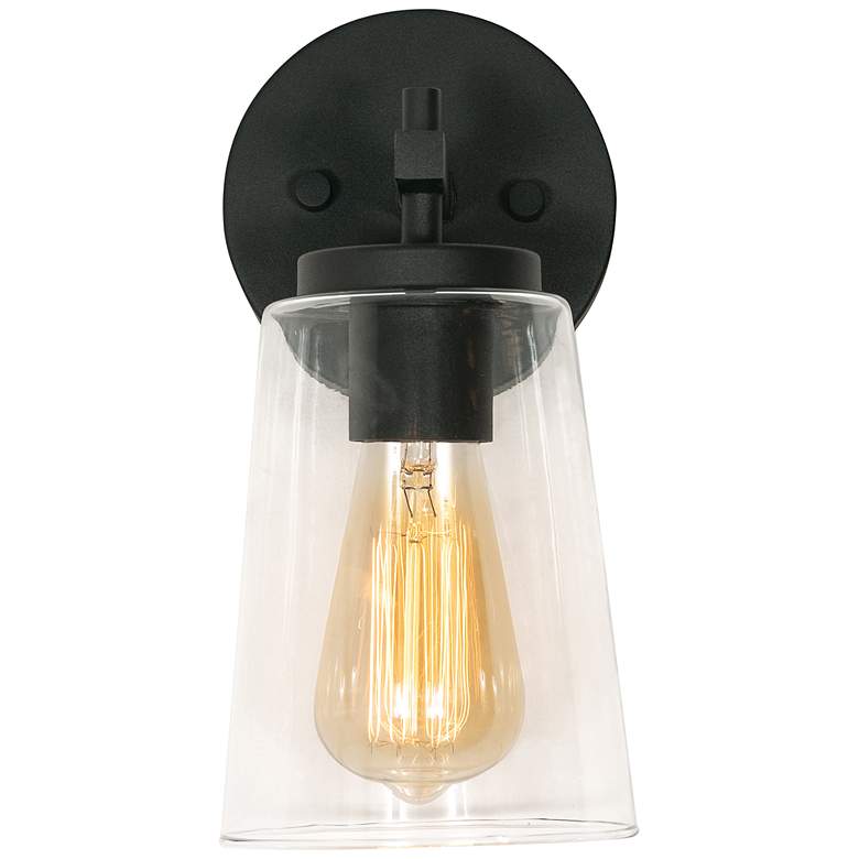 Image 4 AFX Joanna 10.75 inch High Glass and Textured Black Wall Sconce more views