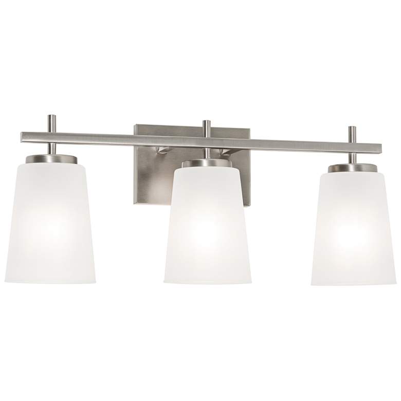 Image 2 AFX Joanna 23 1/4 inch Modern Satin Nickel White Glass 3-Light Bath Light