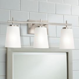 AFX Joanna 23 1/4" Modern Satin Nickel White Glass 3-Light Bath Light