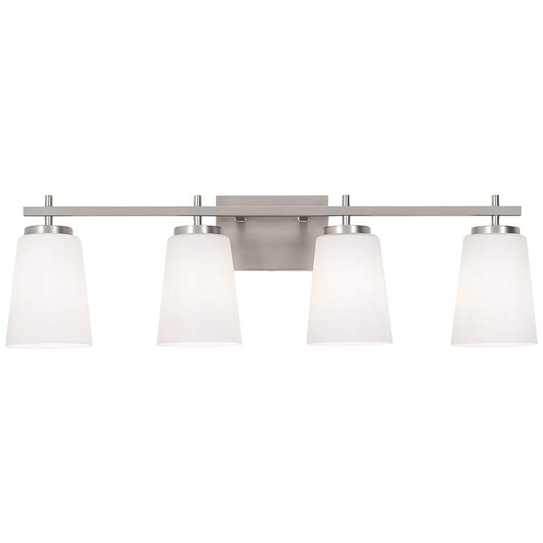 Image 3 AFX Joanna 32 1/4 inch Satin Nickel White Glass Modern 4-Light Bath Light