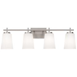 AFX Joanna 32 1/4" Satin Nickel White Glass Modern 4-Light Bath Light