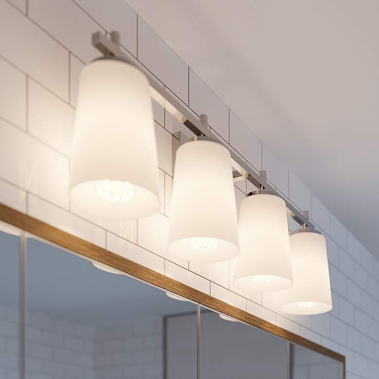 Image 2 AFX Joanna 32 1/4" Satin Nickel White Glass Modern 4-Light Bath Light