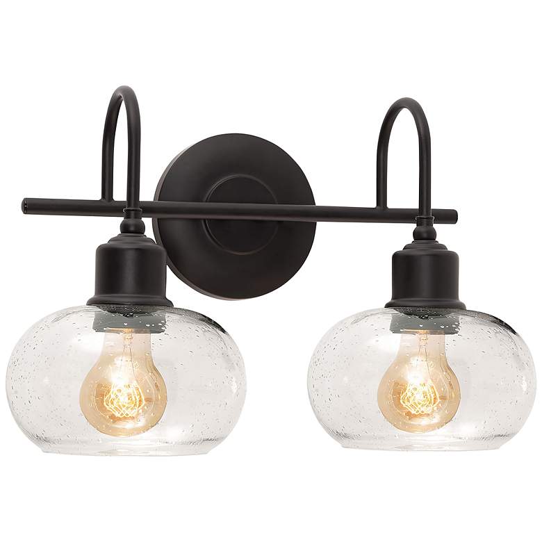 Image 2 AFX Laney 15 1/4" Black and Seeded Glass Bath Light