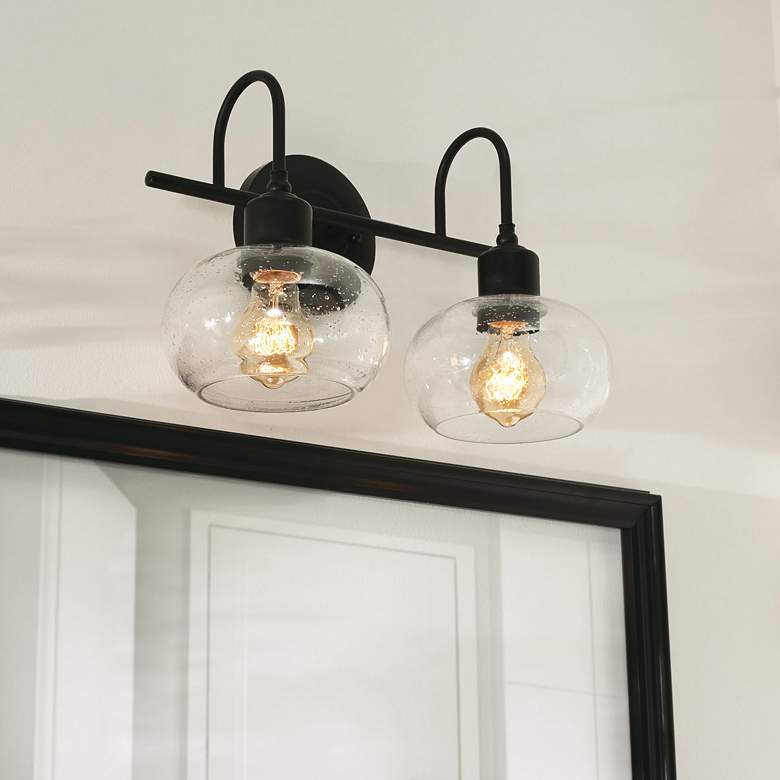 Image 1 AFX Laney 15 1/4" Black and Seeded Glass Bath Light