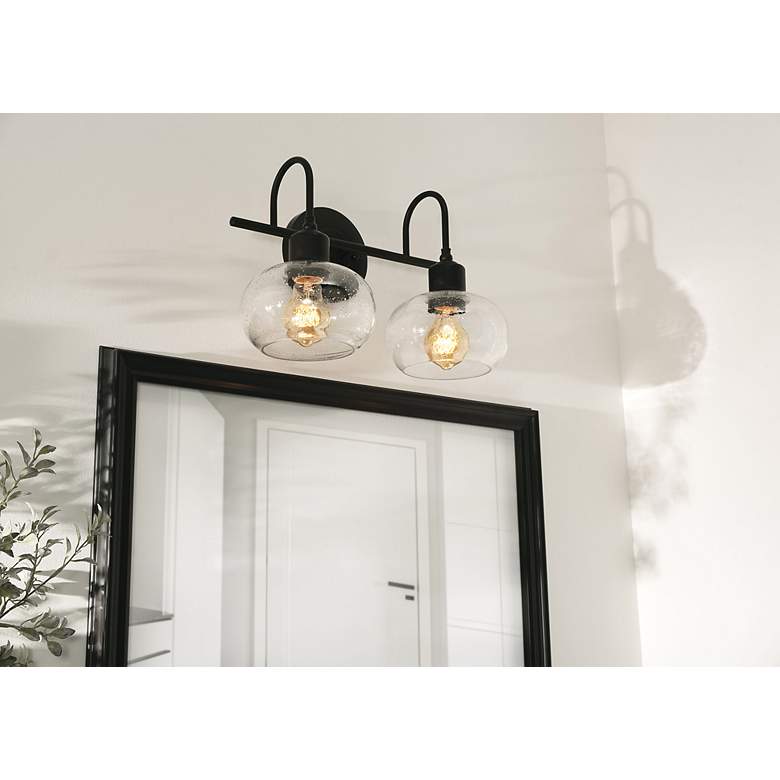 Image 4 AFX Laney 15 1/4" Black and Seeded Glass Bath Light more views