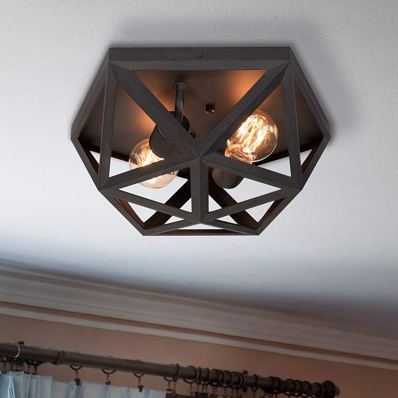 Image 1 AFX Lighting Kai 12 1/4" Wide Modern Black Metal 2-Light Ceiling Light
