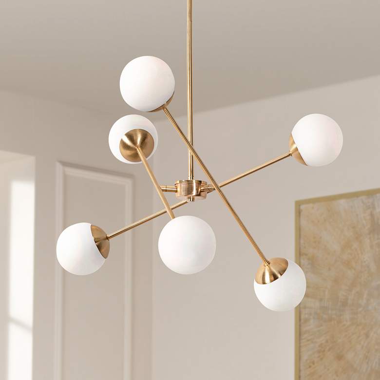 Image 1 AFX Lighting Pearl 24" Wide Satin Brass 6-Light LED Sputnik Pendant