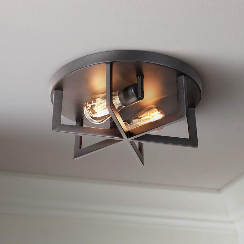 Image 1 AFX Lighting Rivers 13 3/4" Wide Black Metal 2-Light Ceiling Light