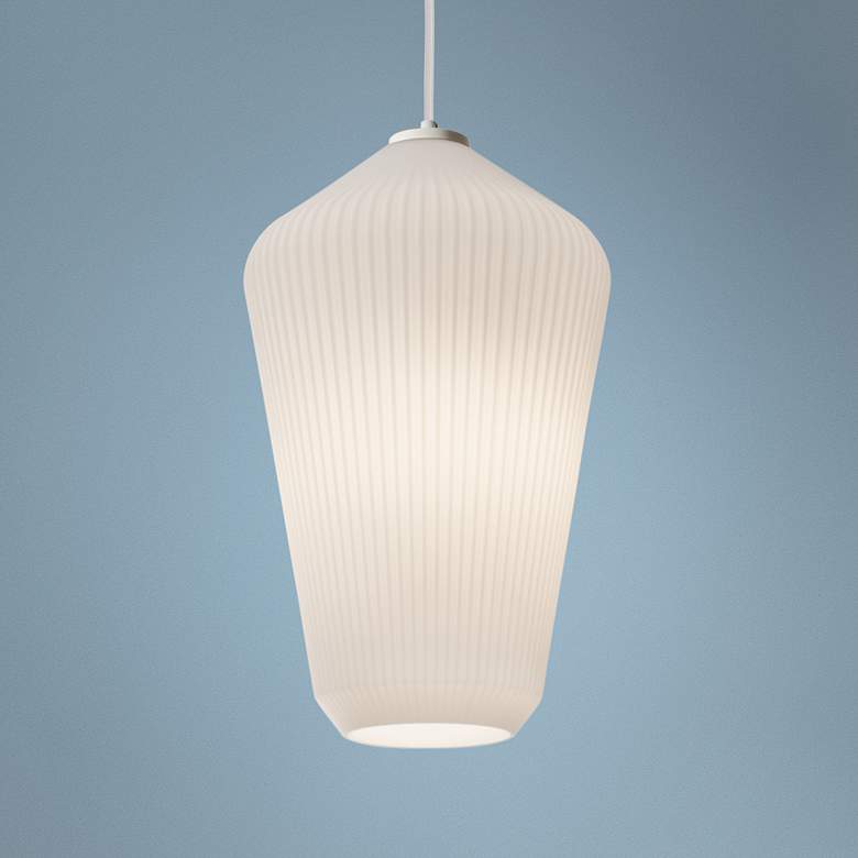 Image 1 AFX Lola 11" Wide Modern Frosted White Ribbed Glass Mini Pendant