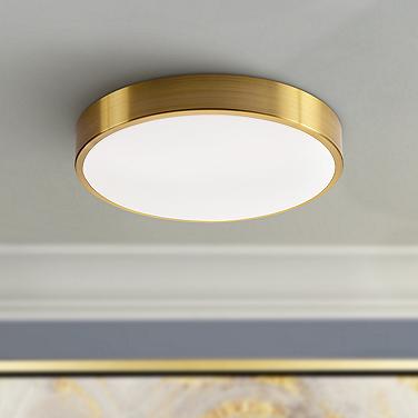 AFX Octavia 14" Wide Modern Round Satin Brass LED Ceiling Light