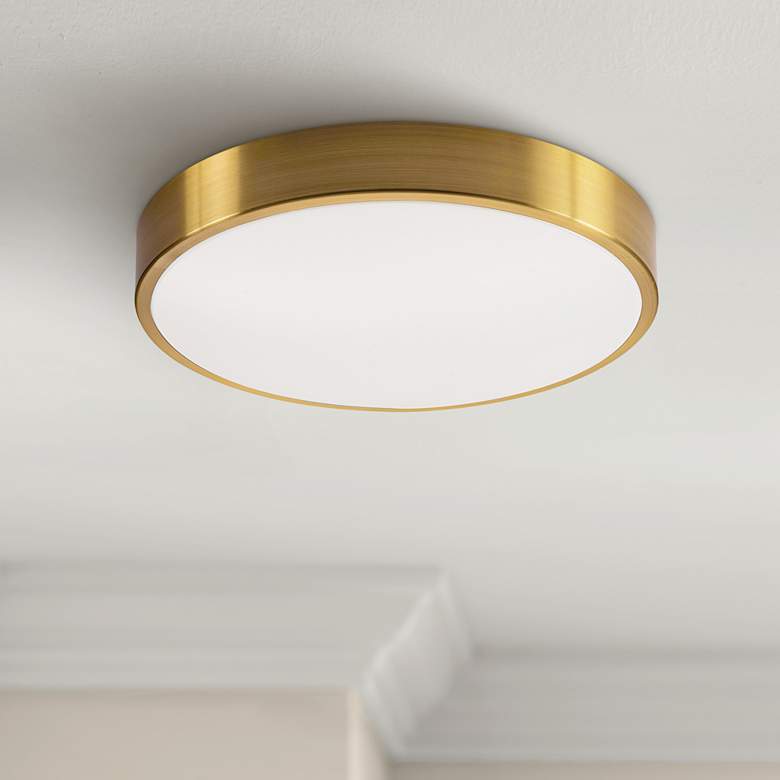Image 1 AFX Octavia 19" Wide Round Satin Brass Metal LED Ceiling Light