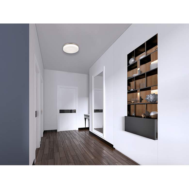 Image 3 AFX Oscar 14" Wide Satin Nickel and White Dome Glass Flush Mount more views