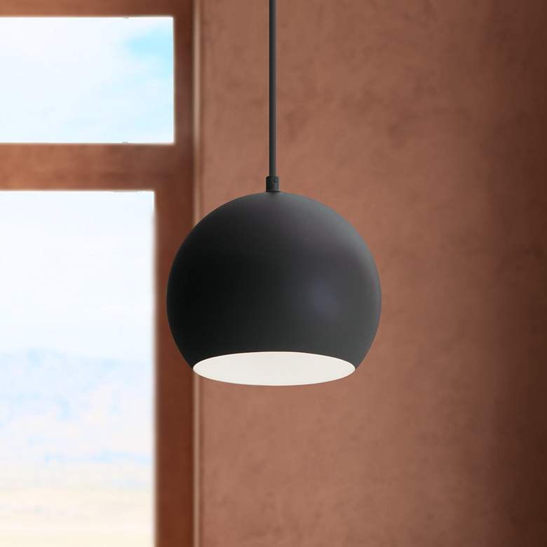 Image 1 AFX Roxy 7 3/4 inch Wide Modern Black Metal Dome Mini Pendant Light