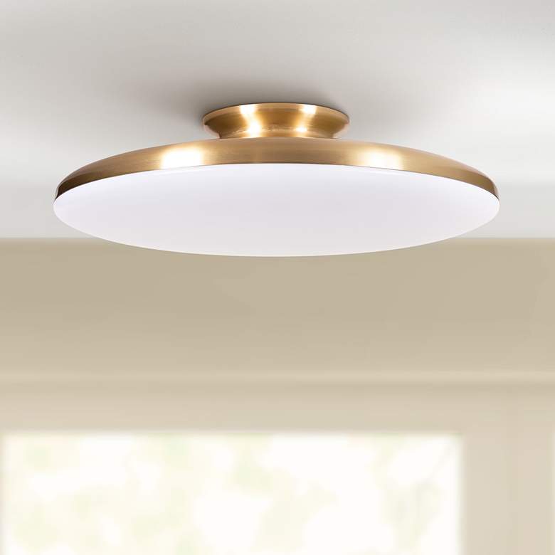 Image 1 AFX Skye 15 inch Wide Round Satin Brass Metal LED Ceiling Light