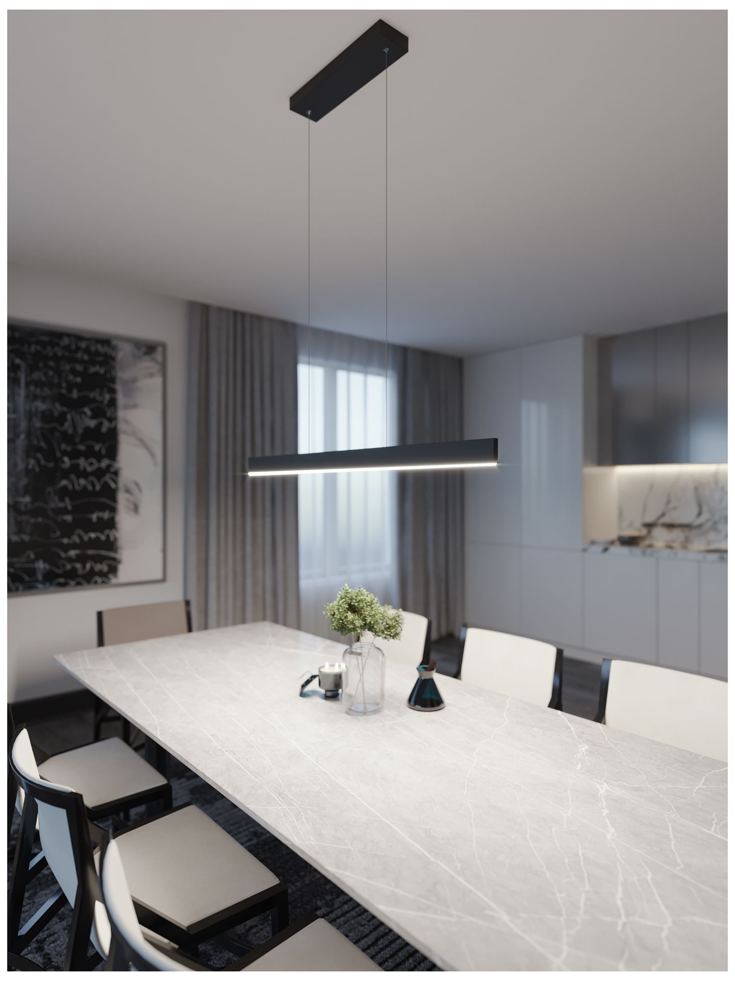 Image 6 AFX Stealth 36" Black Finish LED Modern Linear Pendant Chandelier more views