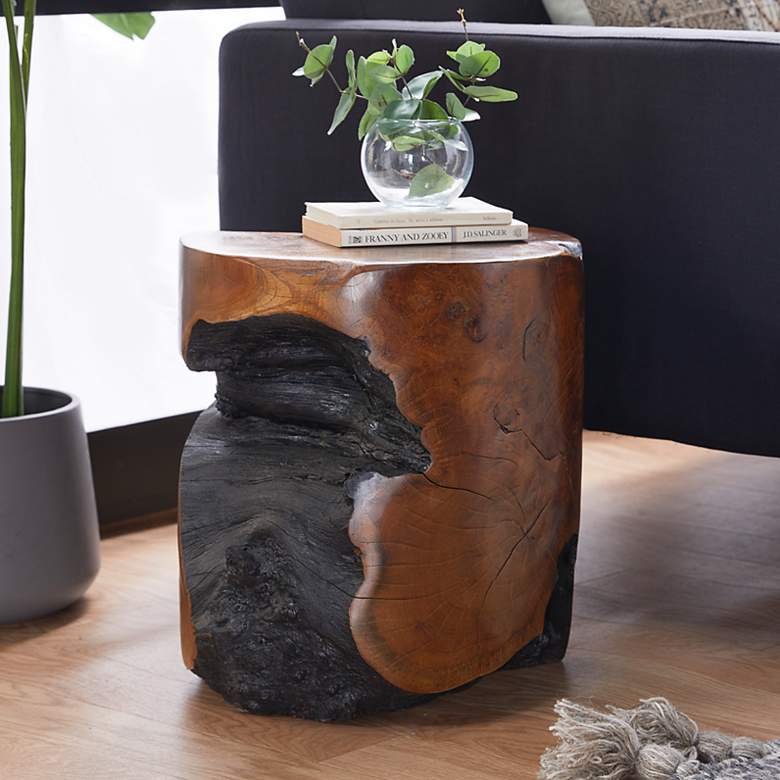 Image 1 Agape 14 inch Wide Brown Black Wood Live Edge Stump Accent Table
