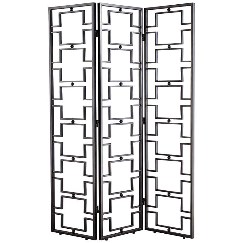Image 1 Agape Black Iron Geometric Pattern Room Divider