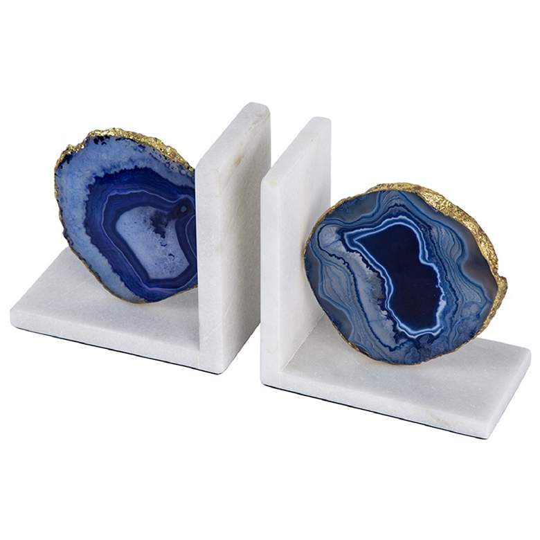 Image 1 Agate Blue & White Bookends